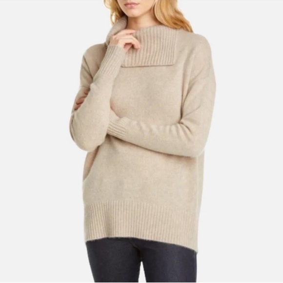 Nordstrom Signature 100% Cashmere Pullover Cowl Neck Oversized Beige Size S - Picture 1 of 14